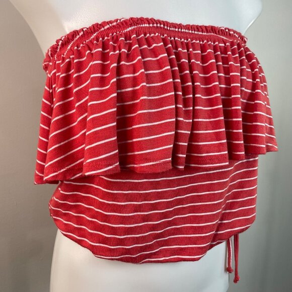 Abercrombie & Fitch Crop Top XS Red Striped Flounce Tube Top Strapless Ruffle - Picture 2 of 9